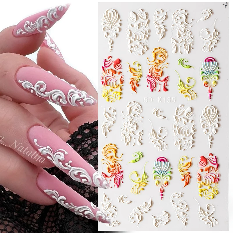 1PC French 5D Nail Sticker Embossed Flower Bubble Pattern Self-Adhesive Slider Wedding Design Nails Decals Art Decoration - купить по