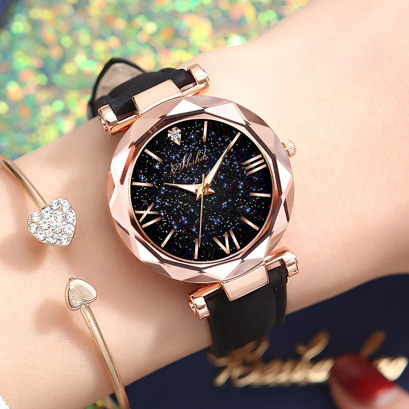 

Женские часы, романтические наручные часы со звездным небом, модные женские часы с кожаным ремешком, часы для женщин, женские часы