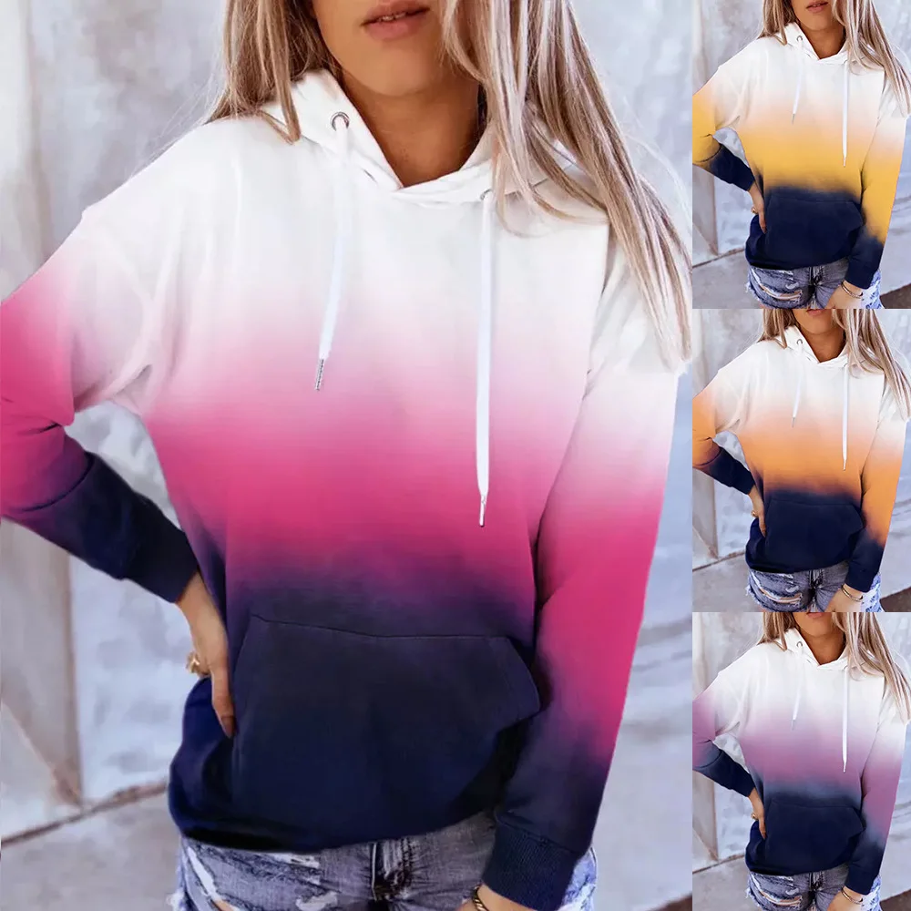 Gradient Sweater Women's Loose Sweatshirt 2022 Spring Autumn New Long Sleeve Hooded Lady Top Printing Casual Pullover
Gradient Sweater Women's Loose Sweatshirt 2022 Spring Autumn New Long Sleeve Hooded Lady Top Printing Casual Pullover