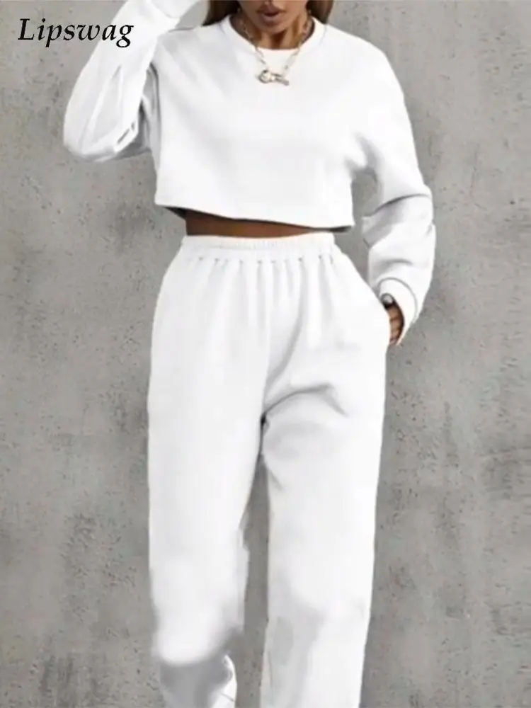 Spring Women Solid Two Piece Sets Long Sleeve O-Neck Crop Tops And Loose Pants Outfits Ladies Casual Fashion Suits Streetwear
Spring Women Solid Two Piece Sets Long Sleeve O-Neck Crop Tops And Loose Pants Outfits Ladies Casual Fashion Suits Streetwear