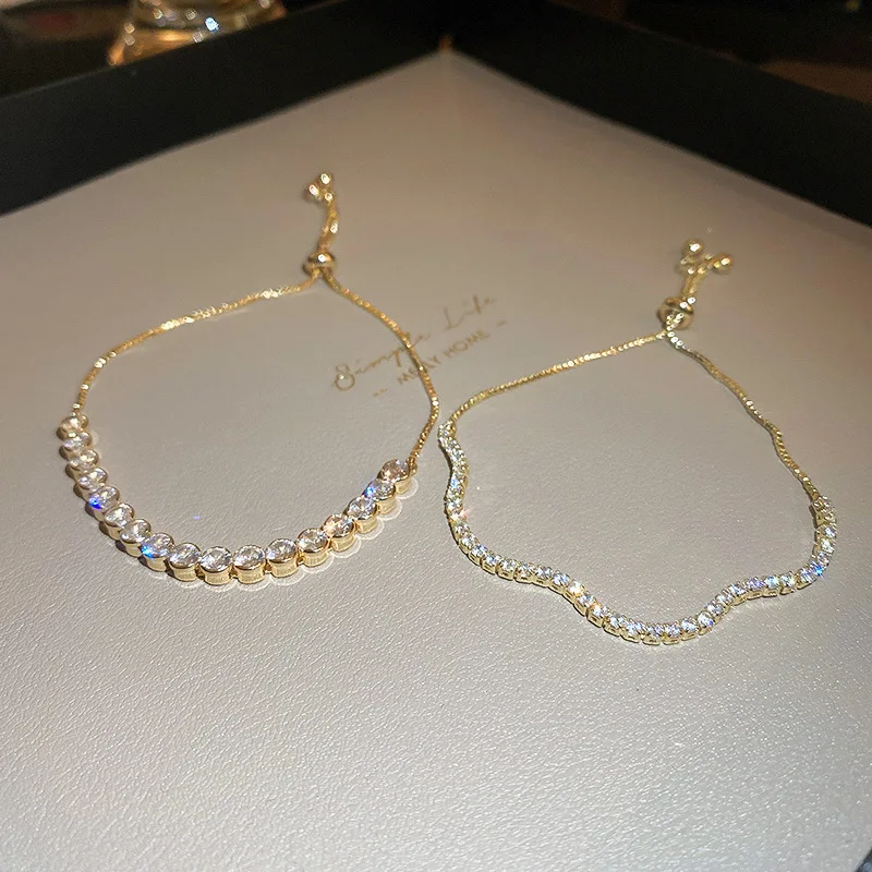 

DREJEW Wave Geometry Adjustable Bracelet Bangle Luxury Fashion Rhinestone Crystal Bracelets Women Wedding Wristband Jewelry