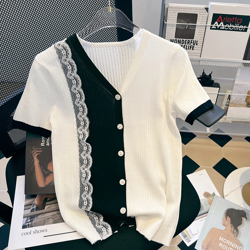 Женский кардиган с большим бантом, элегантный вязаный кардиган в рубчик с V-образным вырезом и коротким рукавом, роскошный свитер с бисером, ... 
Женский кардиган с большим бантом, элегантный вязаный кардиган в рубчик с V-образным вырезом и коротким рукавом, роскошный свитер с бисером, ...