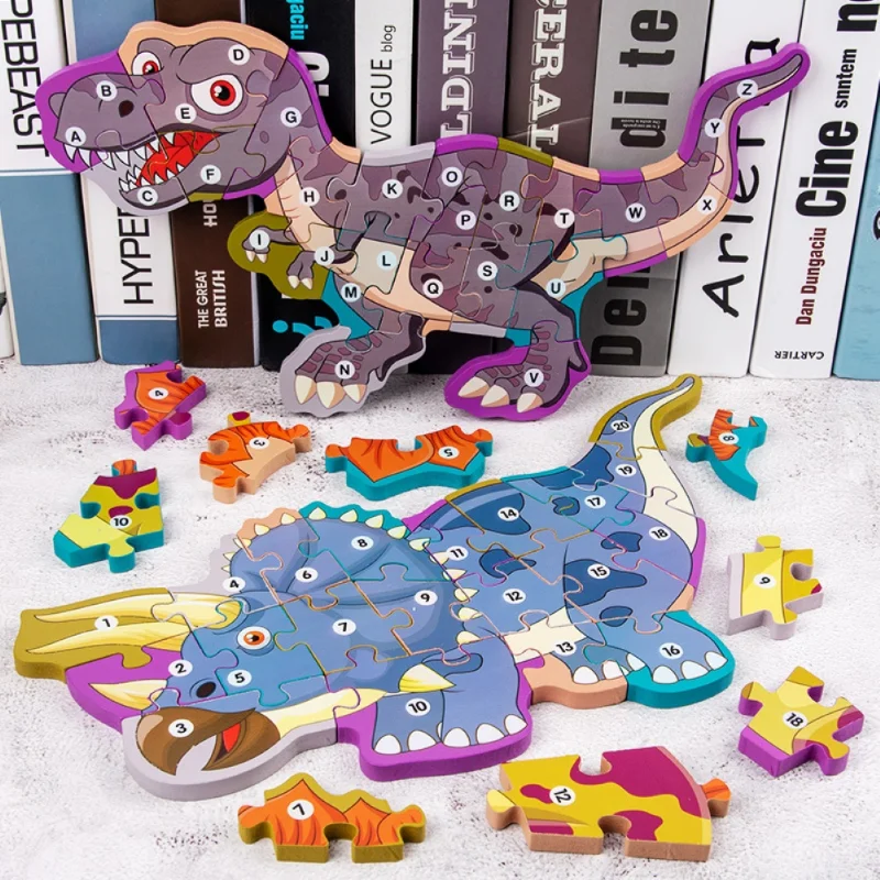 

Young children 3D three-dimensional dinosaur wooden puzzle 3-6 years old early education intellectual development of the brain