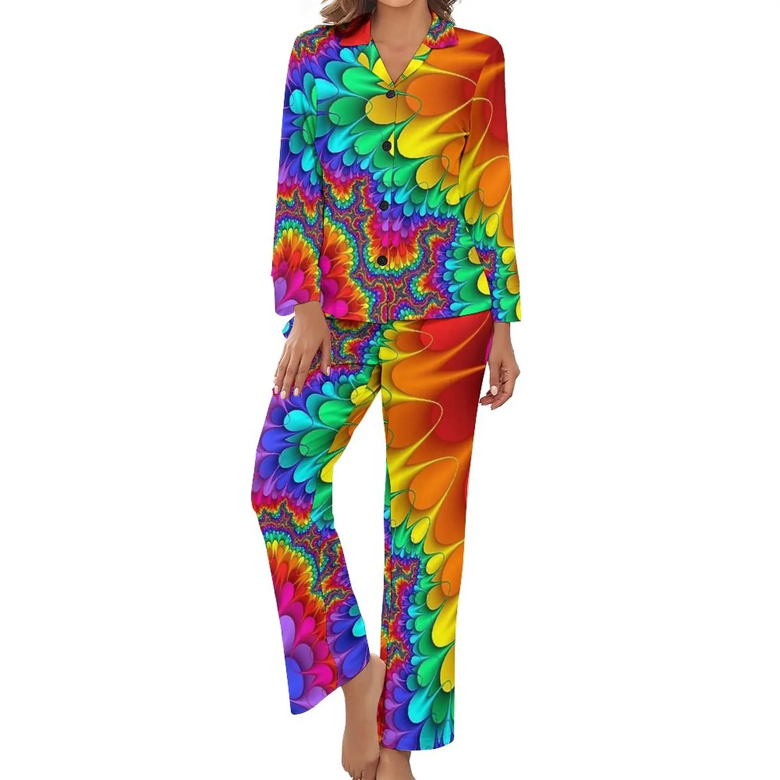 

Rainbow Splash Pajamas Psychedelic Print Long Sleeves Romantic Pajama Sets Two Piece Sleep Autumn Graphic Sleepwear Gift