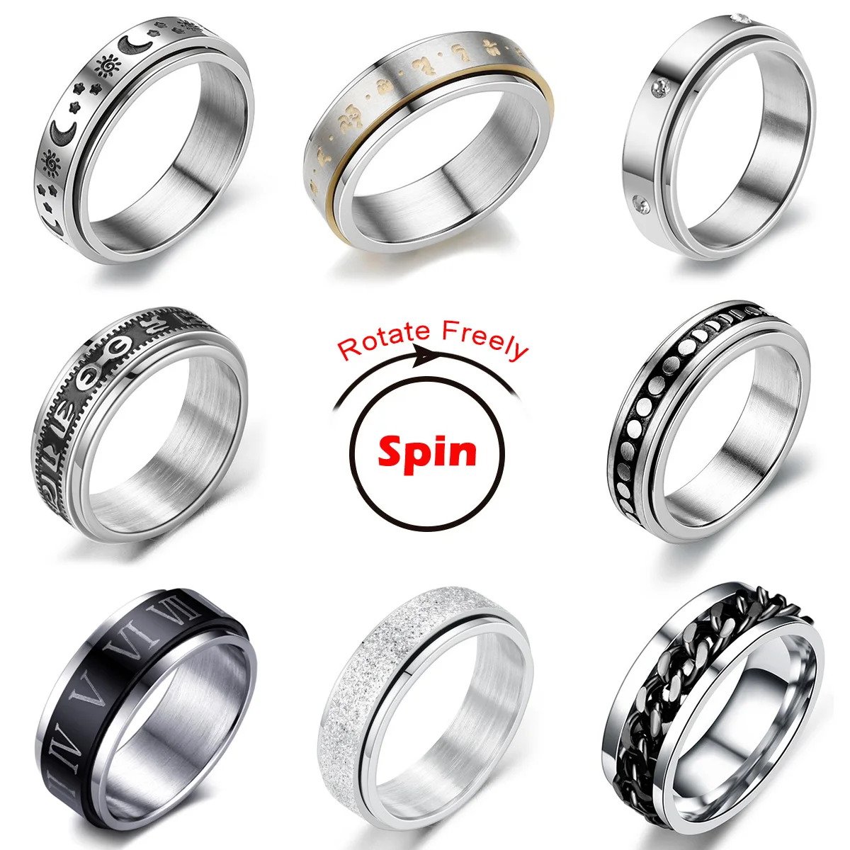 Spinning Spinner Ring For Men Women Anxiety Fidget Rings Stainless Steel Moon Star Roman Numerals Chain Rotating Ring
Spinning Spinner Ring For Men Women Anxiety Fidget Rings Stainless Steel Moon Star Roman Numerals Chain Rotating Ring