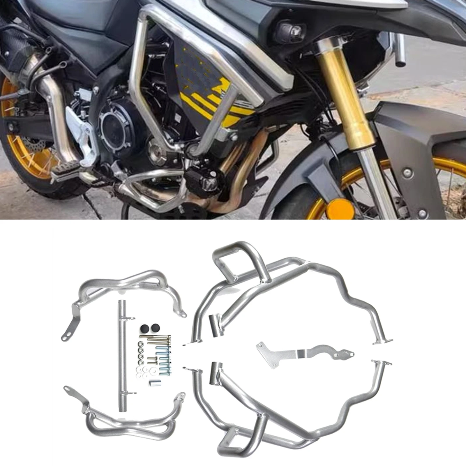 

For VOGE DS525X DS 525X 525 DSX 525DSX 2023 Motorcycle Upper+Lower Engine Guard Crash Bar Protector Bracket Frame Silver/Black