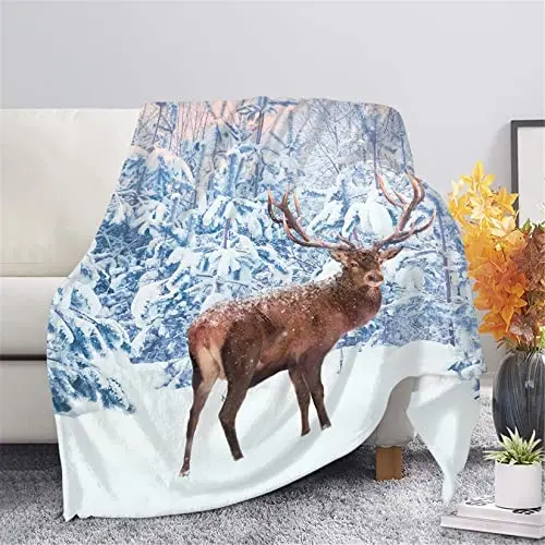 

ElK Deer Throw Blanket Warm Cozy Air Conditioning Throws for Afternoon Nap Couch Chair Sofa Home Comfort Bed Blankets Decorative