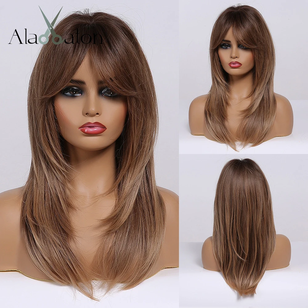ALAN EATON Omber Brown Straight Layered Wigs with Long Side Bangs Long Wave Synthetic Wigs for Women Daily Heat Resistant Hair
ALAN EATON Omber Brown Straight Layered Wigs with Long Side Bangs Long Wave Synthetic Wigs for Women Daily Heat Resistant Hair