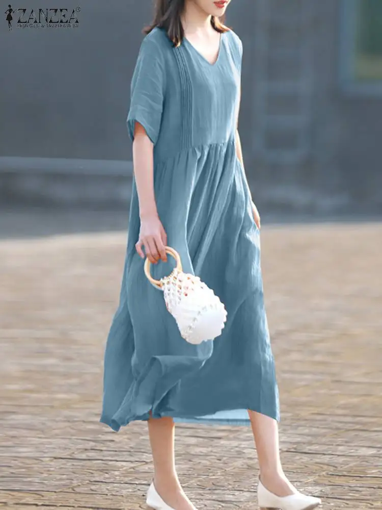 ZANZEA Casual Loose Short Sleeve Robe Women Fashion Solid Maxi Dress Holiday V-neck Pocket Sundress 2023 Summer Pleating Dresses
ZANZEA Casual Loose Short Sleeve Robe Women Fashion Solid Maxi Dress Holiday V-neck Pocket Sundress 2023 Summer Pleating Dresses