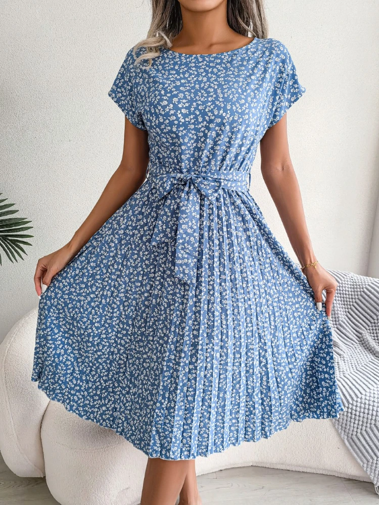Women Clothing Pleated Hem Midi Dresses Floral Print Short Sleeve Dress Fashion O-neck Office Sundress Elegant Bandage Dress
Women Clothing Pleated Hem Midi Dresses Floral Print Short Sleeve Dress Fashion O-neck Office Sundress Elegant Bandage Dress