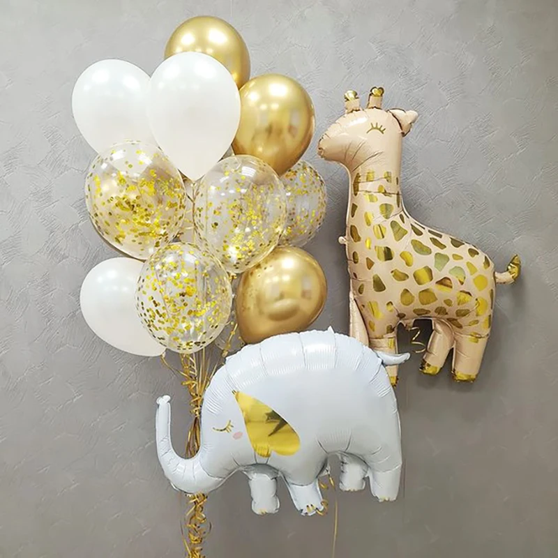

15pcs Giraffe Elephant Cartoon Animal Helium Balloons White Metal Gold Latex Globos Happy Birthday Party Decor Girl Baby Shower