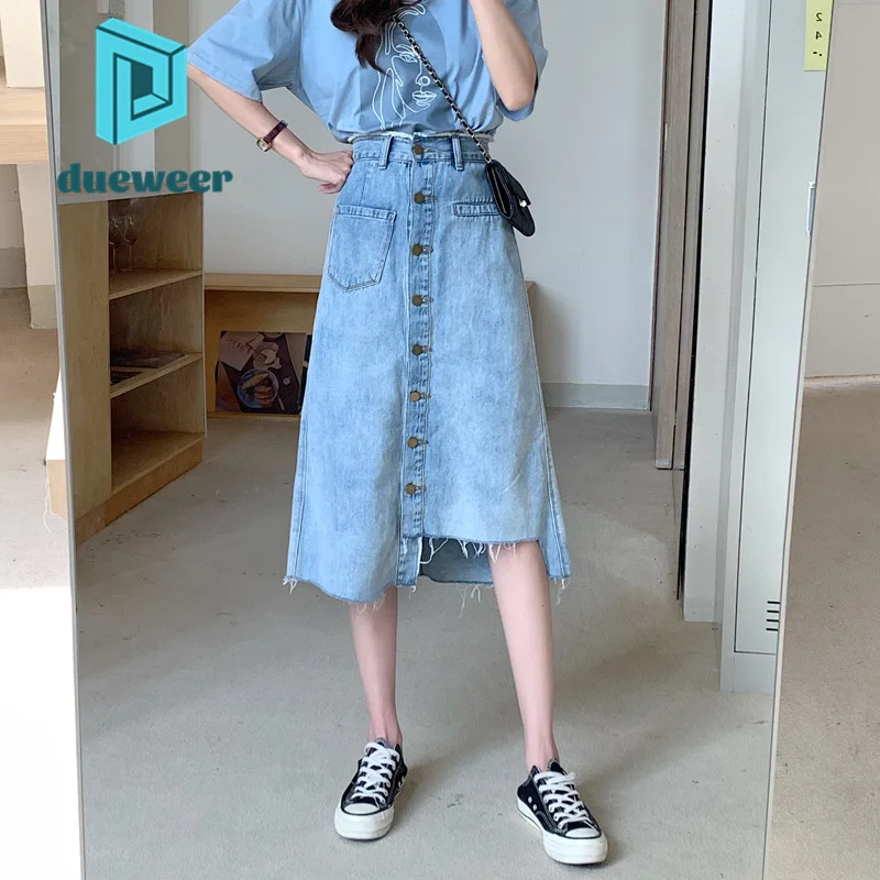 DUEWEER Women's Irregular Denim Long Skirt Korean Style Midi High Waist Button A Line Skirts for Women 2022 Fashion Streetwear
DUEWEER Women's Irregular Denim Long Skirt Korean Style Midi High Waist Button A Line Skirts for Women 2022 Fashion Streetwear