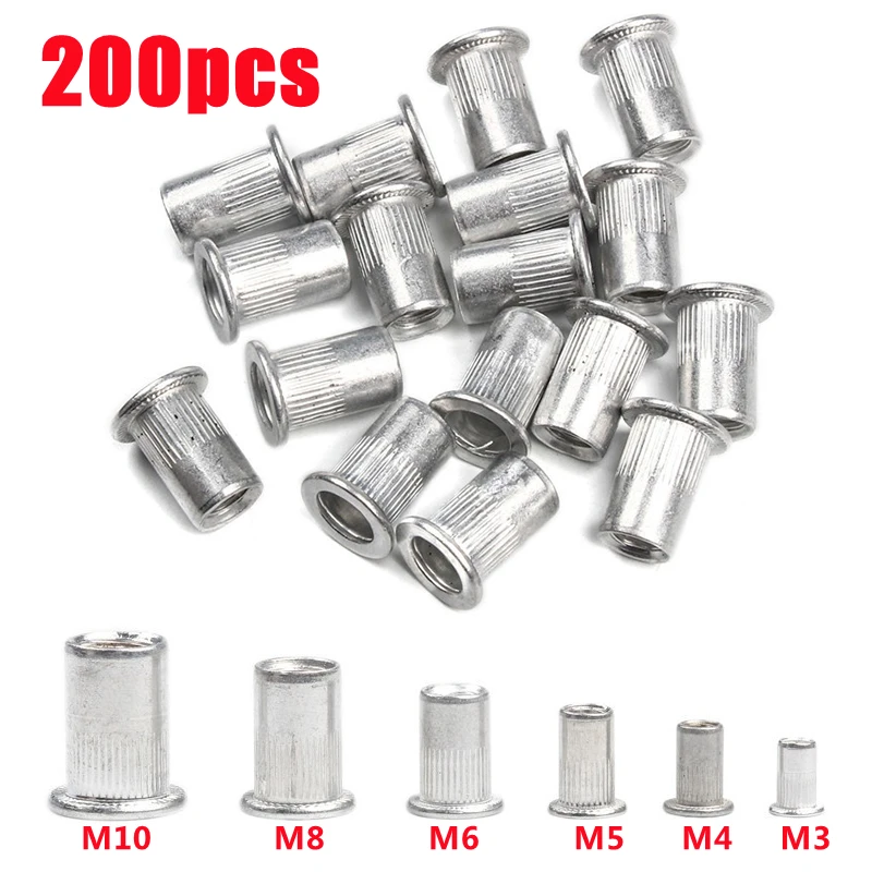 

200pcs Aluminum Rivet Nuts M3 M4 M5 M6 M8 M10 Rivetnuts Blind Set Nutserts Threaded Insert Nutsert Cap Flat Head Rivet Nuts