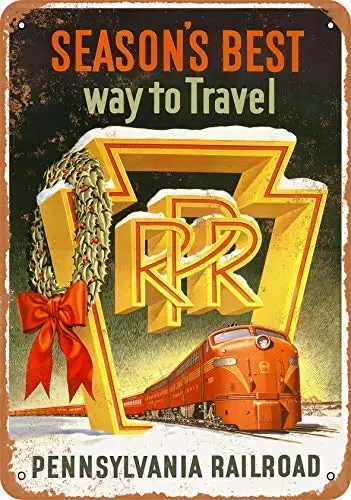 1955 Пенсильвания железнодорожная дорога Рождество праздник путешествия настенный знак 
1955 Пенсильвания железнодорожная дорога Рождество праздник путешествия настенный знак