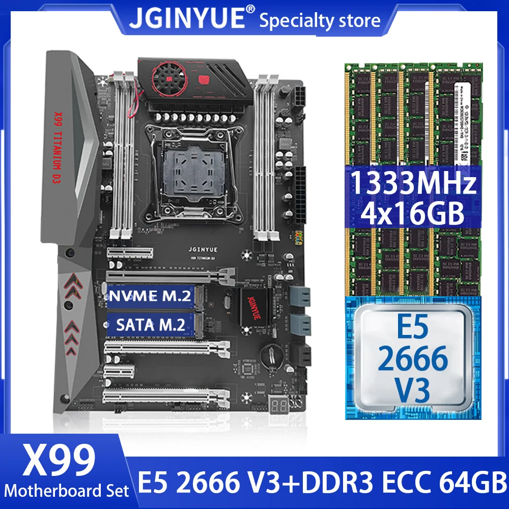 JINGYUE X99 Kit Motherboard LGA2011-3 Set With E5 2666 V3 Processor CPU 64GB=4*16GB DDR3 ECC RAM Memory M.2 NVME X99 TITANIUM D3
JINGYUE X99 Kit Motherboard LGA2011-3 Set With E5 2666 V3 Processor CPU 64GB=4*16GB DDR3 ECC RAM Memory M.2 NVME X99 TITANIUM D3