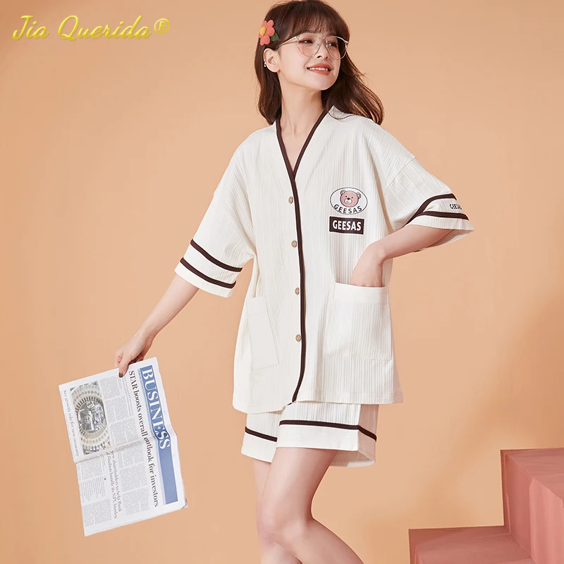 Girls Sleepwear Chic Pj Sets for Woman Kimono Style Cardigan Summer Shorts for Women Cotton V-neck Pajamas Set for Young Lady
Girls Sleepwear Chic Pj Sets for Woman Kimono Style Cardigan Summer Shorts for Women Cotton V-neck Pajamas Set for Young Lady
