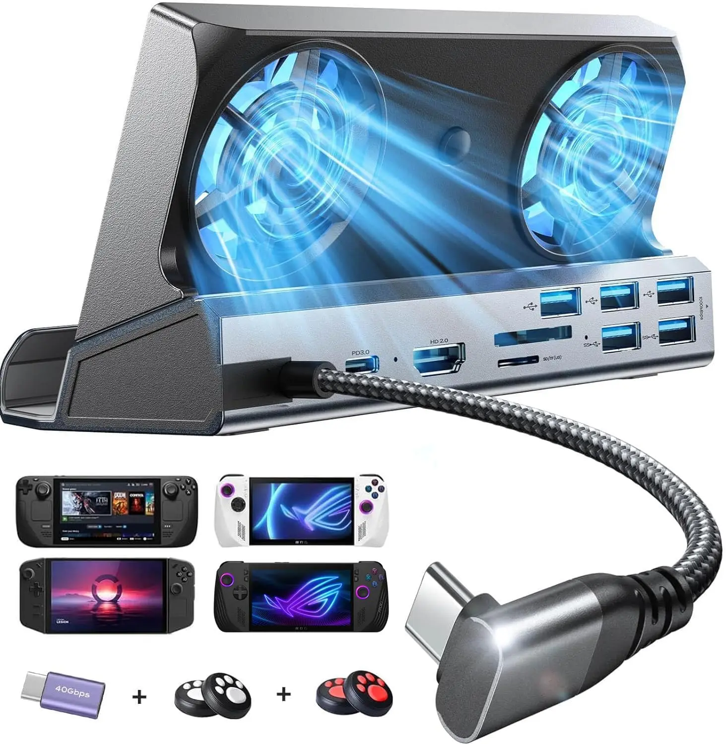 Док-станция 13-в-1 для ROG Ally X двойной вентилятор охлаждения 5 портов USB и 4K при 60 Гц