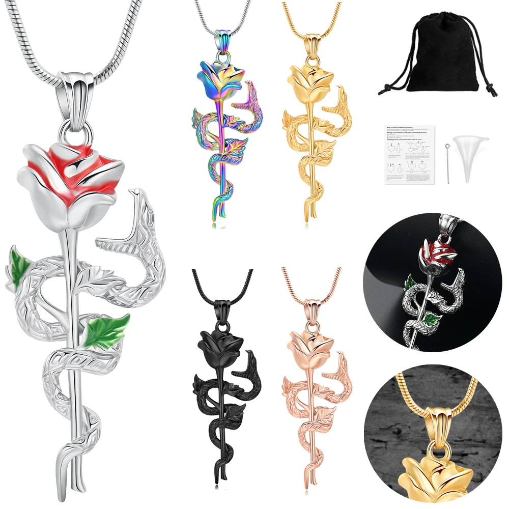 Snake Rose Cremation Ashes Pendant Stainless Steel Necklace Jewelry For Human/Pet Ashes Customized Memorial Keepsake Women
Snake Rose Cremation Ashes Pendant Stainless Steel Necklace Jewelry For Human/Pet Ashes Customized Memorial Keepsake Women