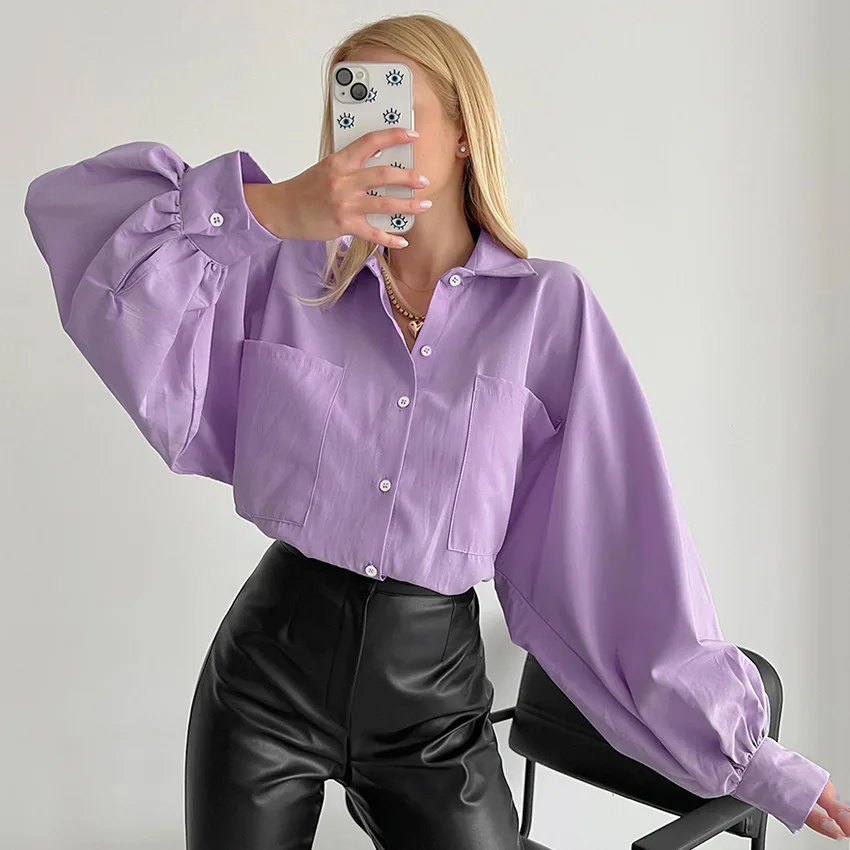 Lantern Sleeve Blouse Women Pocket Turndown Collar Casual Loose Shirts Female Clothing Fashion Office Lady Spring Summer Tops
Lantern Sleeve Blouse Women Pocket Turndown Collar Casual Loose Shirts Female Clothing Fashion Office Lady Spring Summer Tops