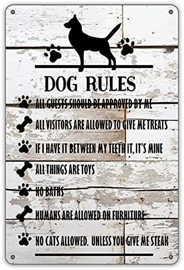 

Забавная собака правила металлический жестяной знак Настенный декор Сельский деревенский знаки с высками для домашнего декора подарки для любителей собак