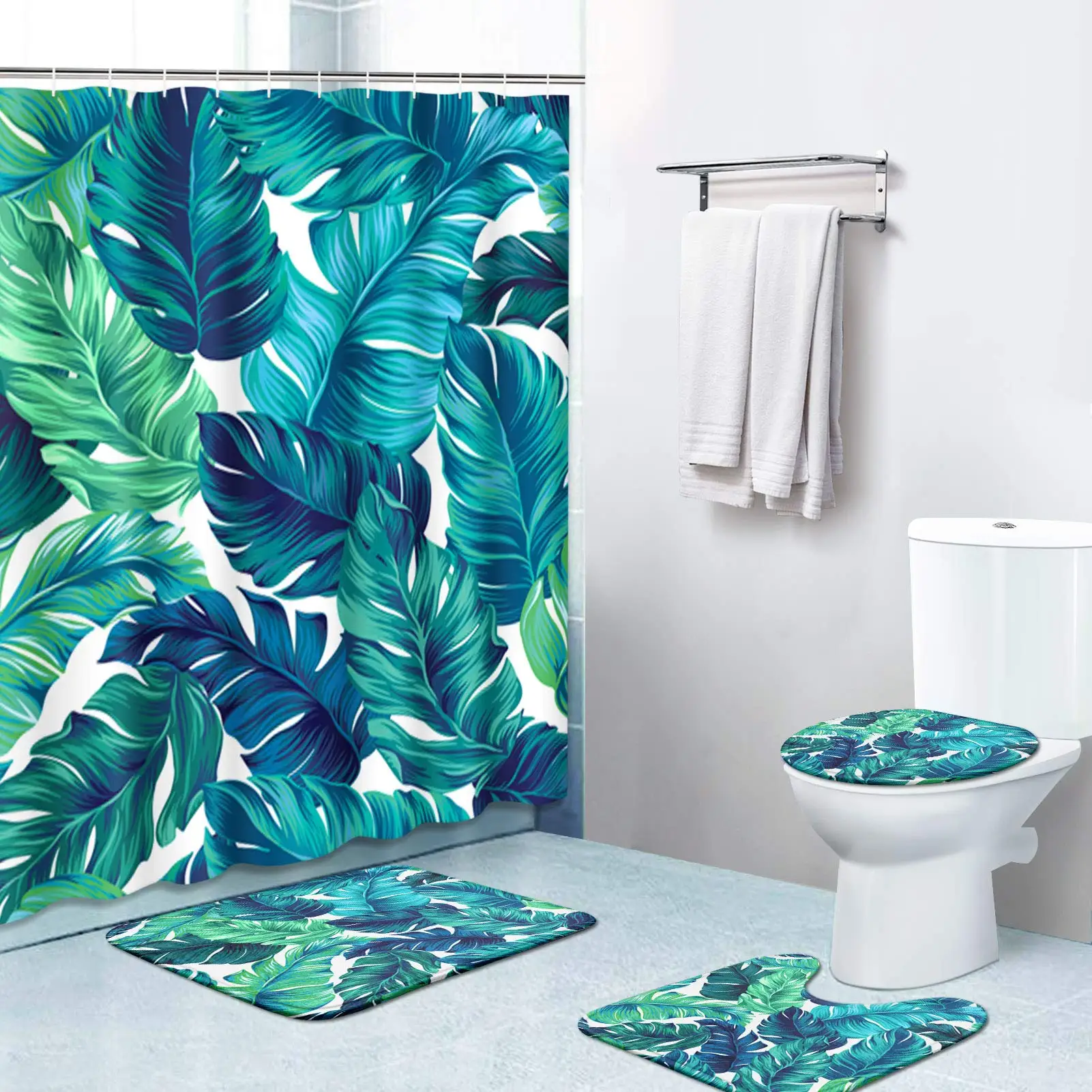 Palm Leaf Shower Curtain Set Toilet Cover Mat Non-Slip Rug Bathroom Tropical Palm Plant Bathroom Curtain Botanical Floral Green
Palm Leaf Shower Curtain Set Toilet Cover Mat Non-Slip Rug Bathroom Tropical Palm Plant Bathroom Curtain Botanical Floral Green