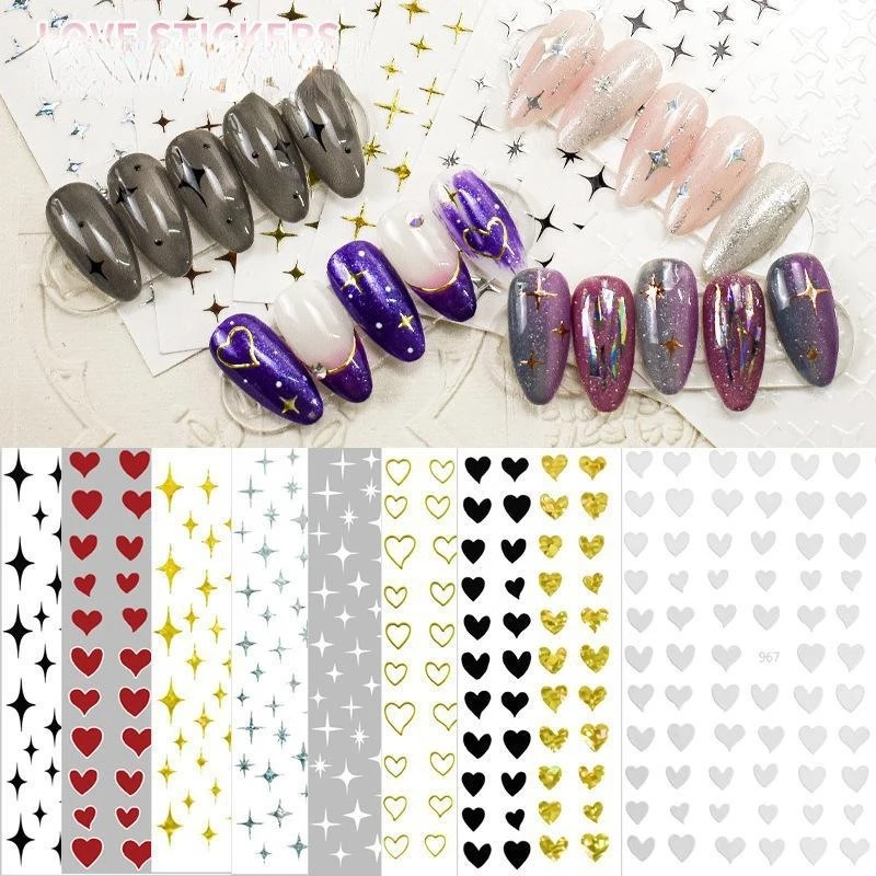 Nail Art Stickers Black White Laser Gold Silver Light Stars Heart-shaped Sticker Decals Nail Art Decoration DIY Ornaments
Nail Art Stickers Black White Laser Gold Silver Light Stars Heart-shaped Sticker Decals Nail Art Decoration DIY Ornaments