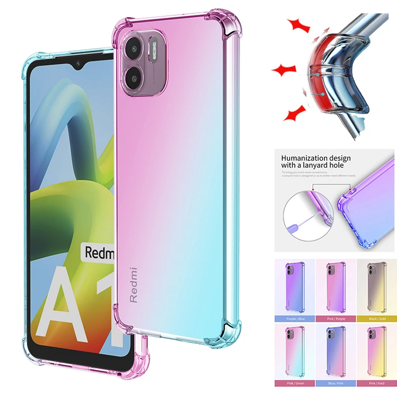 

Phone Case For Redmi A2 A1 Plus 10A 10C 10 Prime 2022 10X Pro 4G 5G Gradient Corners Built-in 4 Reinforced Shock-Absorbing Cover