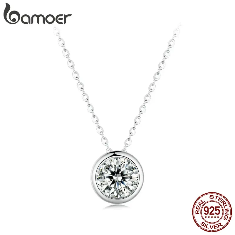 

Bamoer 925 Sterling Silver 1ct Circle Moissanite Necklace Delicate Diamond Neck Chain for Women Birthday Gift Fine Jewelry