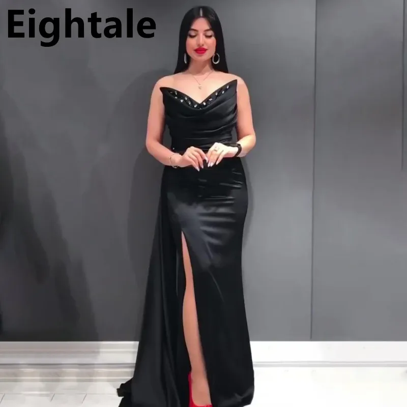 Eightale Black Evening Dress for Wedding Party Satin Strapless Beaded Elegant Mermaid Side Slit Prom Gowns Celebrity Gown
Eightale Black Evening Dress for Wedding Party Satin Strapless Beaded Elegant Mermaid Side Slit Prom Gowns Celebrity Gown