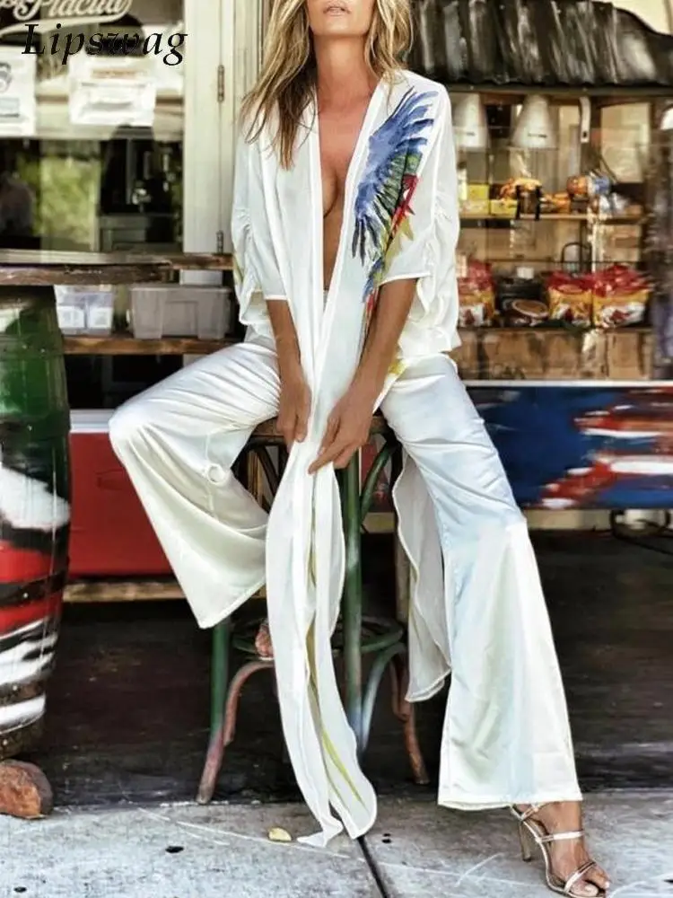 Summer Print Beach Set Casual Loose Women Long Tops And High Waist Pants Outfits Lady Fashion Slit Beach Cover-up Two Piece Suit
Summer Print Beach Set Casual Loose Women Long Tops And High Waist Pants Outfits Lady Fashion Slit Beach Cover-up Two Piece Suit