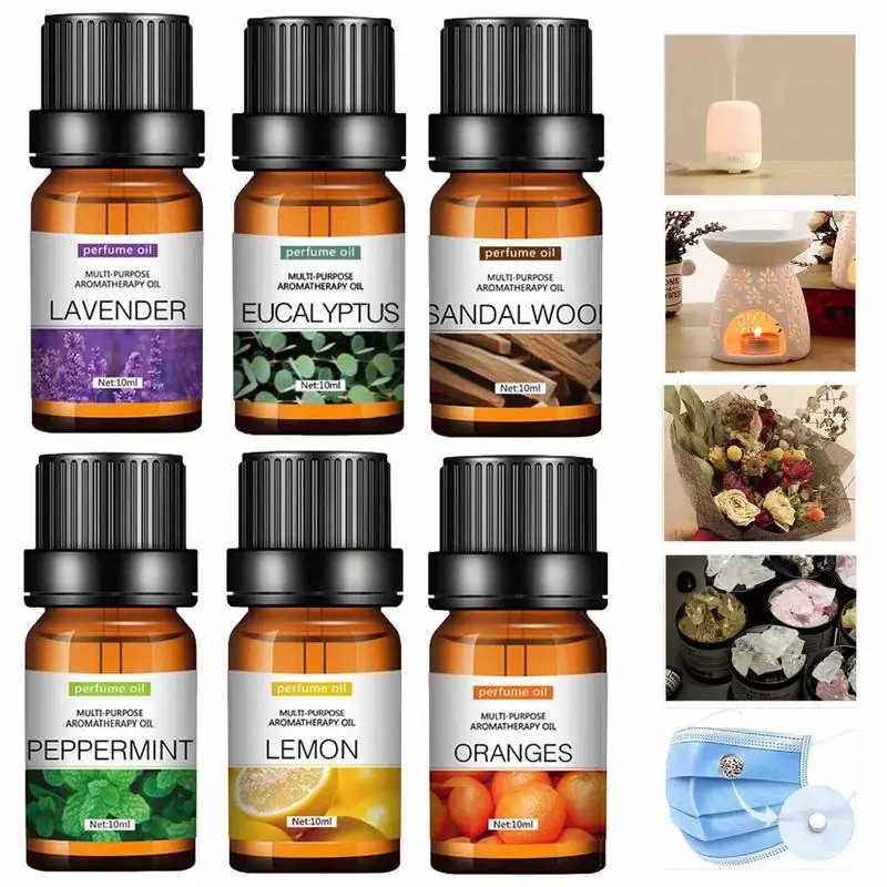 

Water Soluble Essential Oil 6pcs Fragrance Oils Birthday Gift Home Supplies 10ml Essential Oils Lavender Orange Mint Eucalyptus