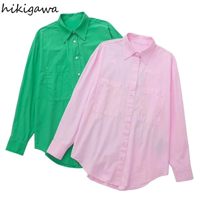 Hikigawa Women Fashion With Patch Pockets Poplin Button-Up Casual Shirts Vintage Long Sleeve Female Blouse Chic Tops
Hikigawa Women Fashion With Patch Pockets Poplin Button-Up Casual Shirts Vintage Long Sleeve Female Blouse Chic Tops