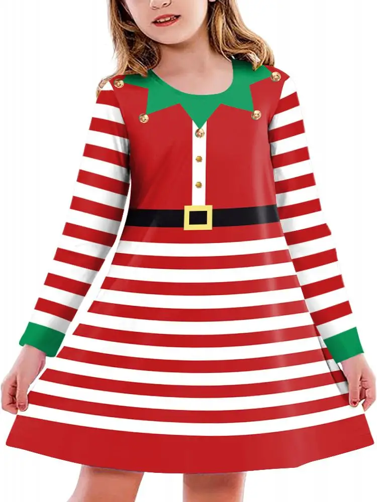 

Платье для детей, Рождественский косплей, костюм Санта-Клауса, милая детская полоса, снеговик, 3D-печать, пижама, халат, одежда для сна, женский костюм