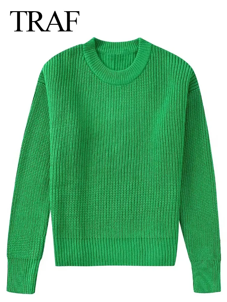 TRAF Women's Fashion Retro Green Knited Sweater Long Sleeve Round Neck Loose Casual Pullovers Autumn Warm Female Knitwear
TRAF Women's Fashion Retro Green Knited Sweater Long Sleeve Round Neck Loose Casual Pullovers Autumn Warm Female Knitwear