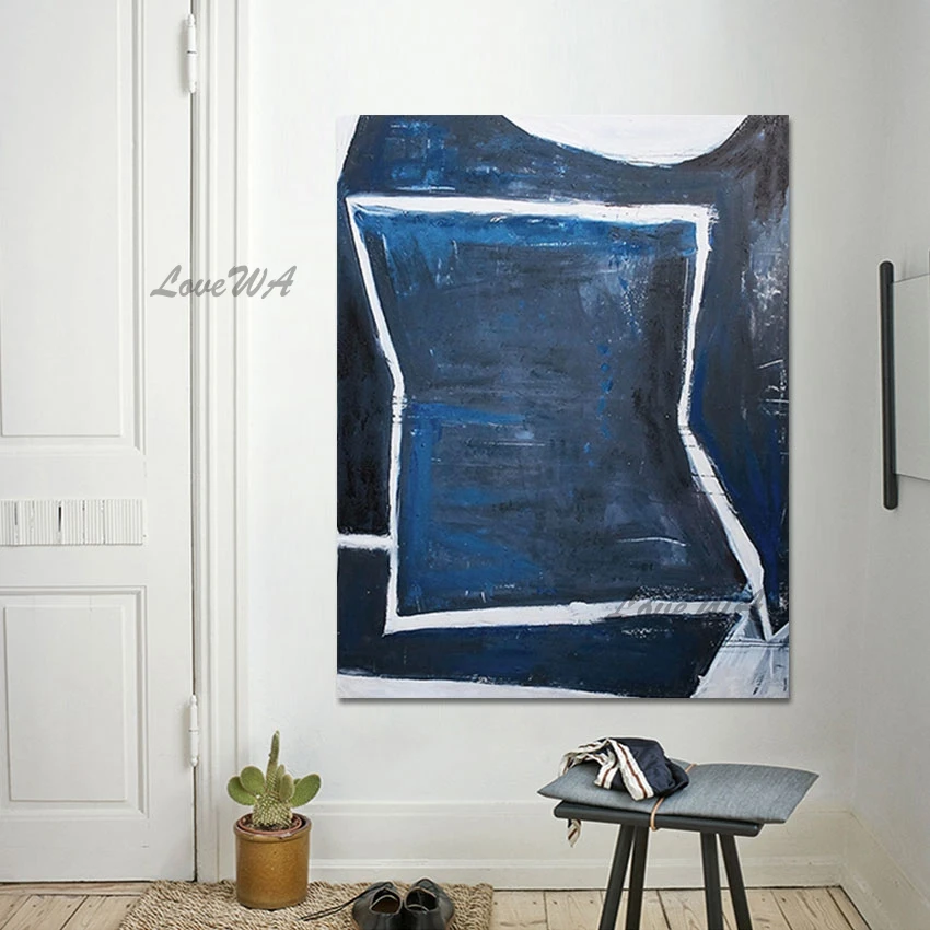 Сине-белая Современная Абстрактная живопись, холст, искусство, дизайн без рамки, оптовая продажа акриловых искусств, большой размер 
Сине-белая Современная Абстрактная живопись, холст, искусство, дизайн без рамки, оптовая продажа акриловых искусств, большой размер