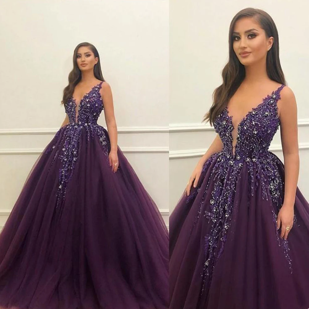 GUXQD Dark Purple Ball Gown Prom Dresses Princess Evening Gowns Tulle Deep V-Neck Sequins Sweep Train Special Occasion Gowns
GUXQD Dark Purple Ball Gown Prom Dresses Princess Evening Gowns Tulle Deep V-Neck Sequins Sweep Train Special Occasion Gowns
