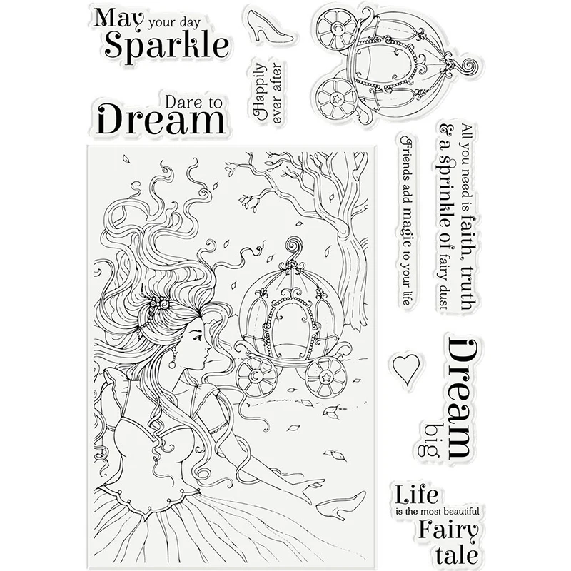 6x8 дюймов прозрачные штампы сказочная мечта принцесса штамп каретка Сделай Сам Скрапбукинг ремесла силиконовые уплотнения альбом для украшения X9 
6x8 дюймов прозрачные штампы сказочная мечта принцесса штамп каретка Сделай Сам Скрапбукинг ремесла силиконовые уплотнения альбом для украшения X9