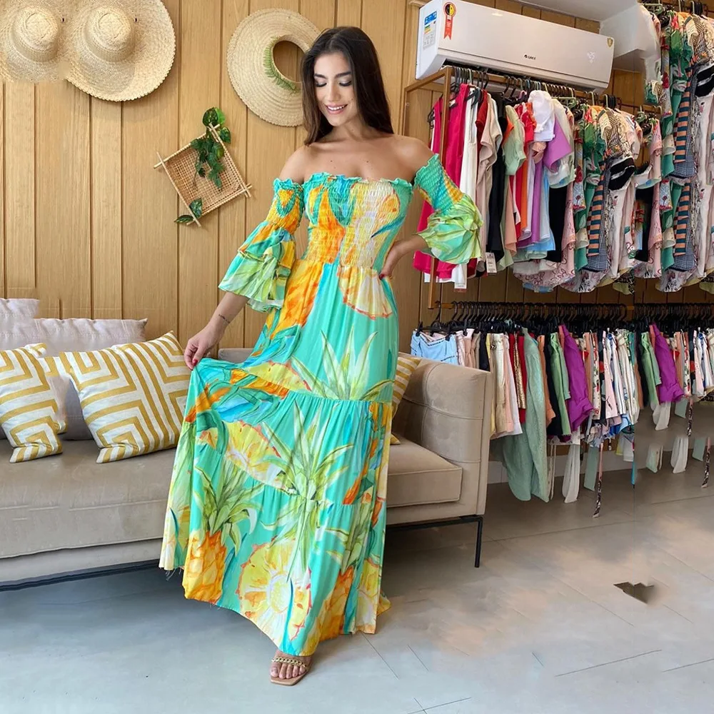 Женское длинное вечернее платье на одно плечо, с пузырьковым рукавом 
Женское длинное вечернее платье на одно плечо, с пузырьковым рукавом