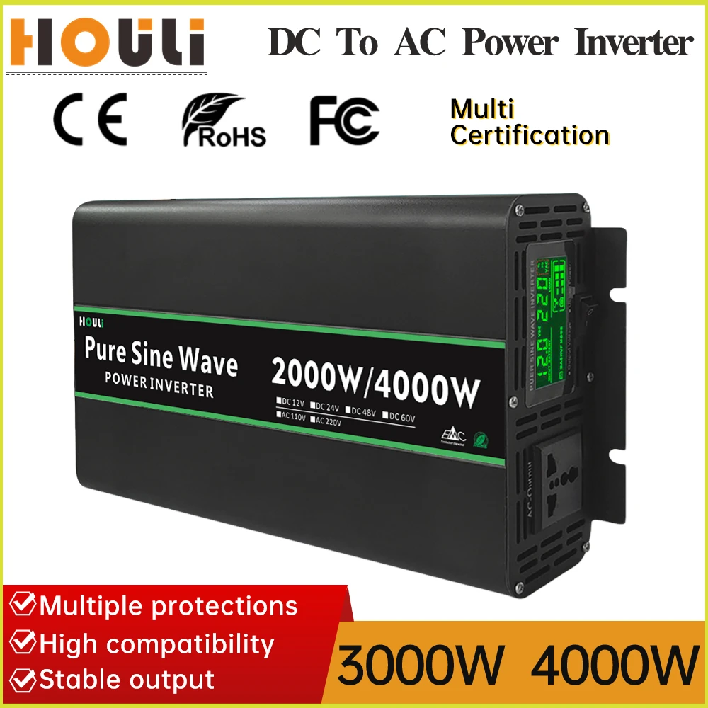 Pure Sine Wave Inverter 4000W 3000W 12V 24V 48V To AC 220V Portable Power Bank Converter Solar Auto Invertor Vehicle Accessories
Pure Sine Wave Inverter 4000W 3000W 12V 24V 48V To AC 220V Portable Power Bank Converter Solar Auto Invertor Vehicle Accessories