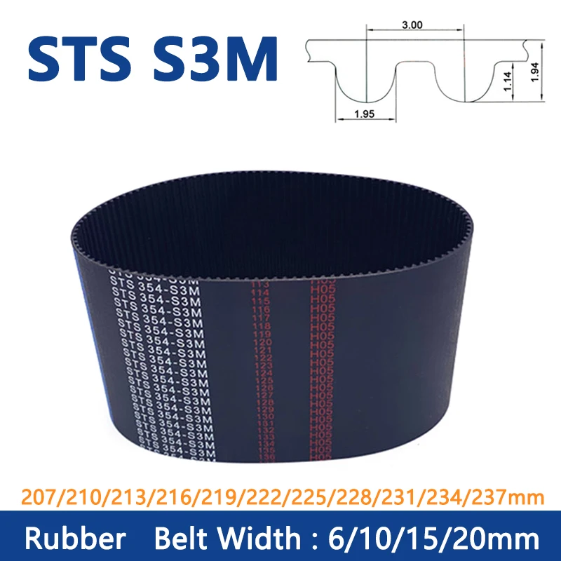 

1pcs STS S3M Timing Belt 207/210/213/216/219/222/225/228/231/234/237mm Width 6 10 15 20mm Rubber Closed Loop Synchronous Belt