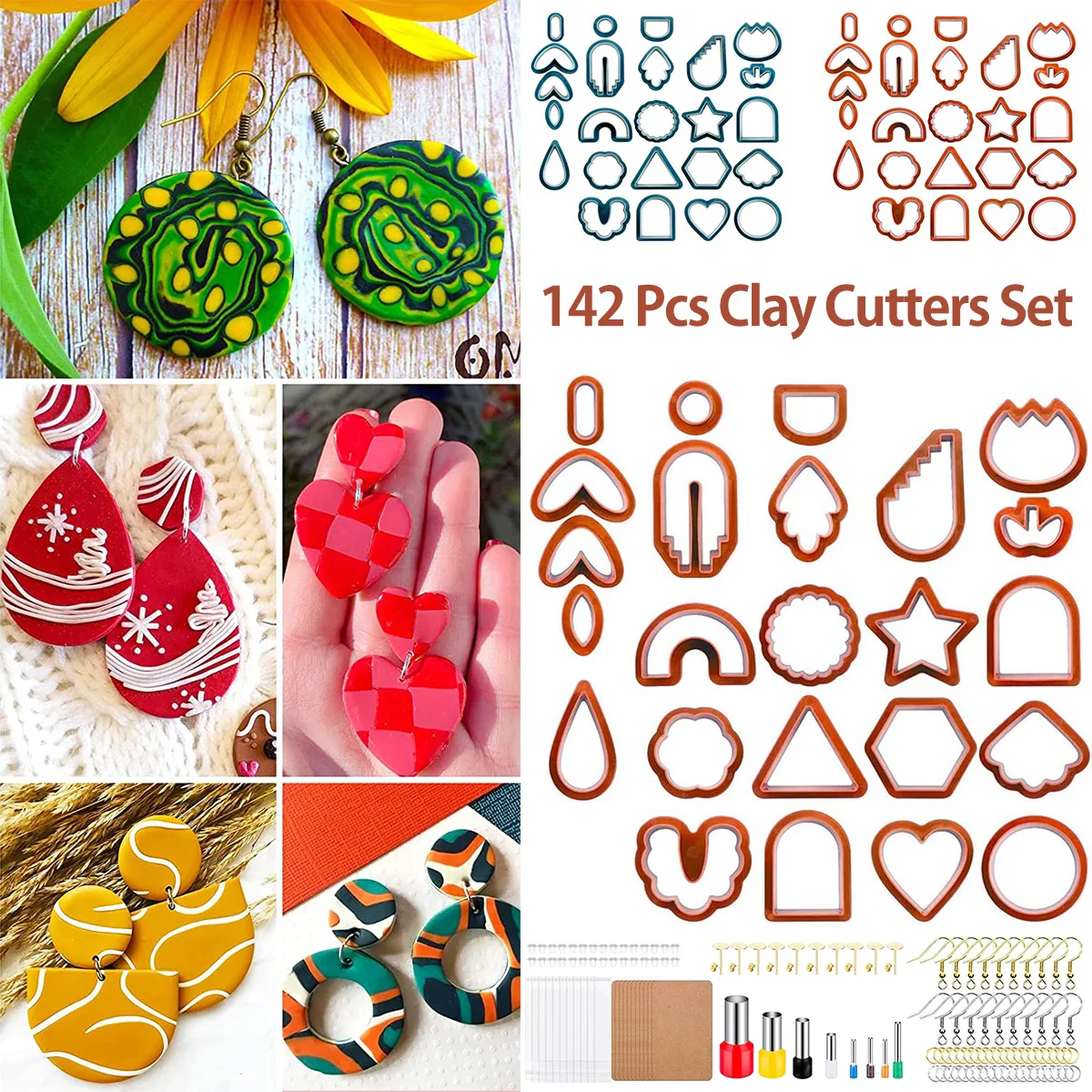 142Pcs Clay Cutters Set Polymer Clay Cutters Set with 24 Shapes Stainless Steel Clay Earring Cutters with Earring Accessories
142Pcs Clay Cutters Set Polymer Clay Cutters Set with 24 Shapes Stainless Steel Clay Earring Cutters with Earring Accessories