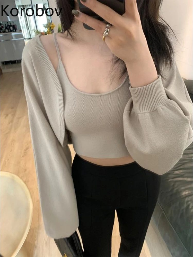 Korobov Spring Vintage Simple Solid Color Cardigan Women Vest Two Piece Set Loose Knitted Top Korean Fashion Sueters De Mujer
Korobov Spring Vintage Simple Solid Color Cardigan Women Vest Two Piece Set Loose Knitted Top Korean Fashion Sueters De Mujer