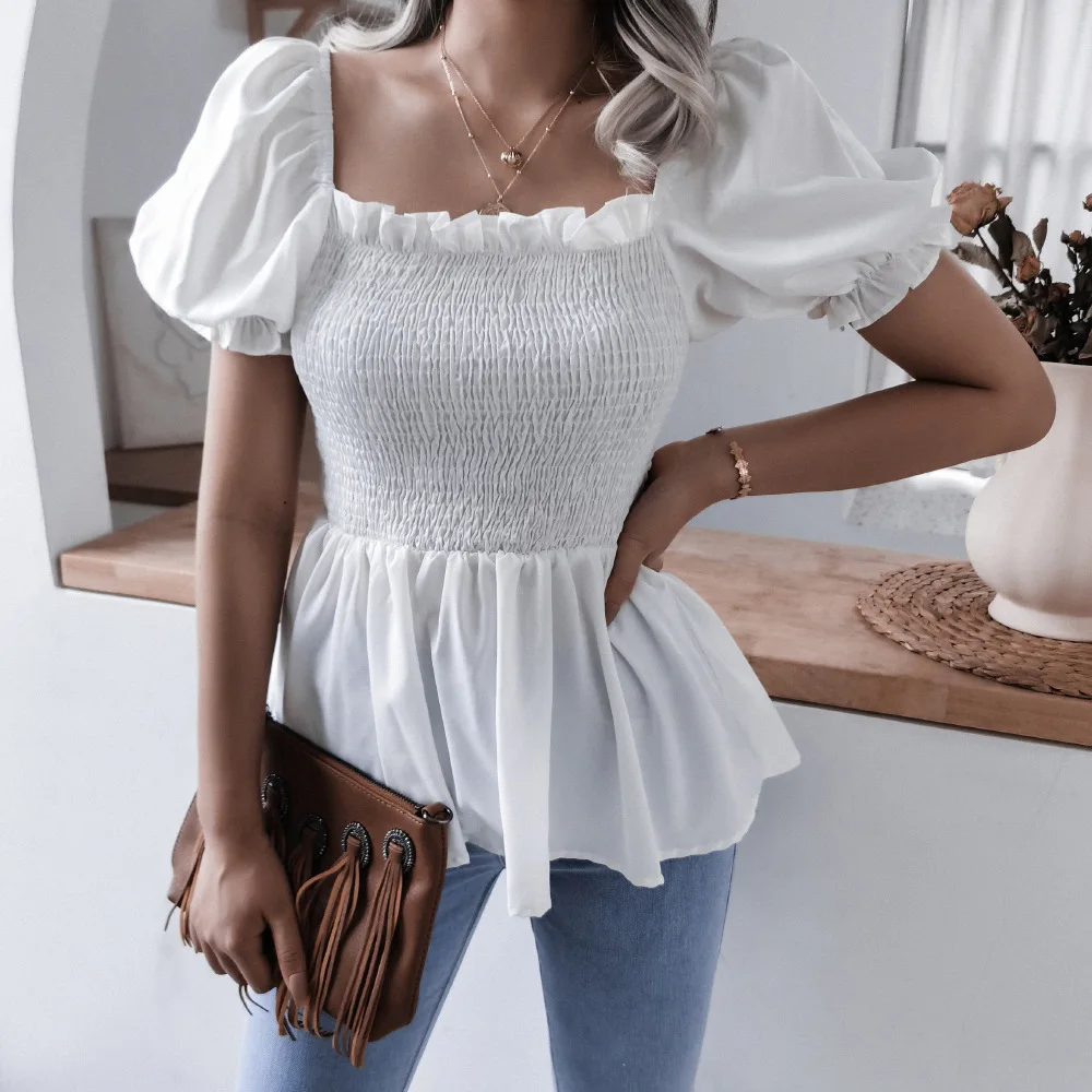 Collar Lantern Sleeve Hem Ruffled Blouse Chiffon Solid Color Chic Summer Women Tops
Collar Lantern Sleeve Hem Ruffled Blouse Chiffon Solid Color Chic Summer Women Tops