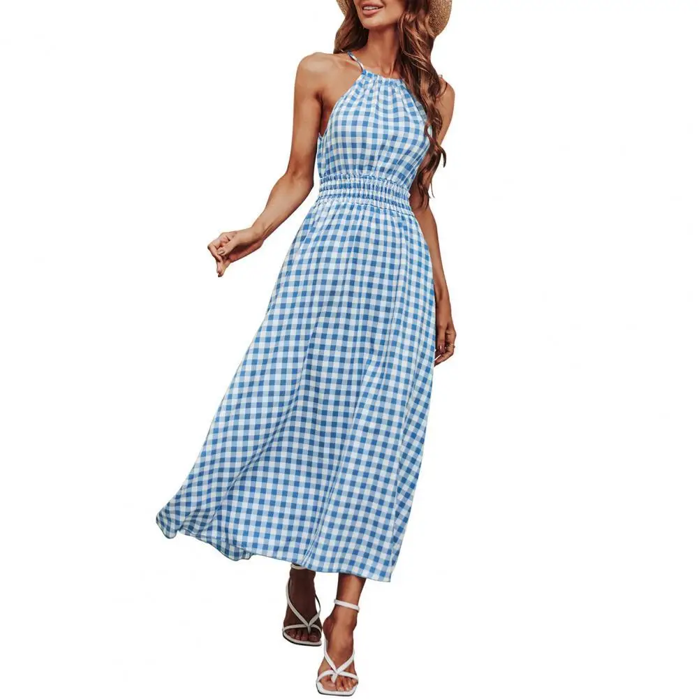 Long Dress Sling Plaid Pattern Elegant Woman Summer Dress Casual Pink Halter Lace-up Dress Party Banquet
Long Dress Sling Plaid Pattern Elegant Woman Summer Dress Casual Pink Halter Lace-up Dress Party Banquet