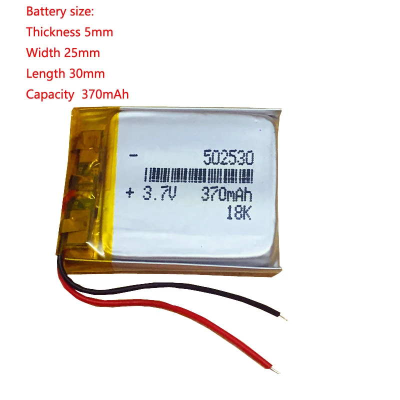 

Free Shipping 502530 3.7v Rechargeable Lithium Battery 370mah Polymer Li Ion For Beauty Water Replenisher, Bluetooth Speaker, Mp