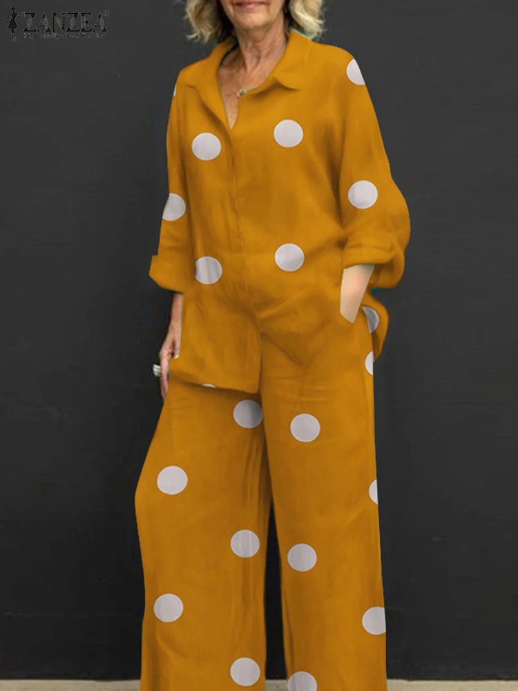 Elegant Women Pants Sets Autumn Long Sleeve Tops Wide Leg Trousers Suits 2023 ZANZEA 2PCS Polka Dot Matching Sets Work Outifits
Elegant Women Pants Sets Autumn Long Sleeve Tops Wide Leg Trousers Suits 2023 ZANZEA 2PCS Polka Dot Matching Sets Work Outifits