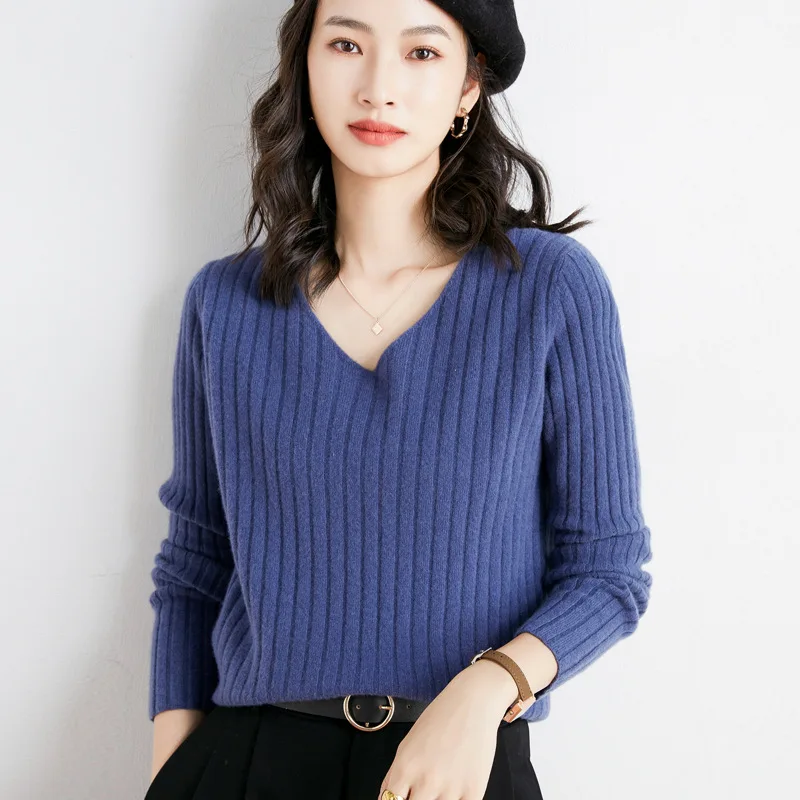 Women's T-Shirt V-Neck Solid Color Knit Sweater Slim Fit Long Sleeve Top 2022 gray
Women's T-Shirt V-Neck Solid Color Knit Sweater Slim Fit Long Sleeve Top 2022 gray