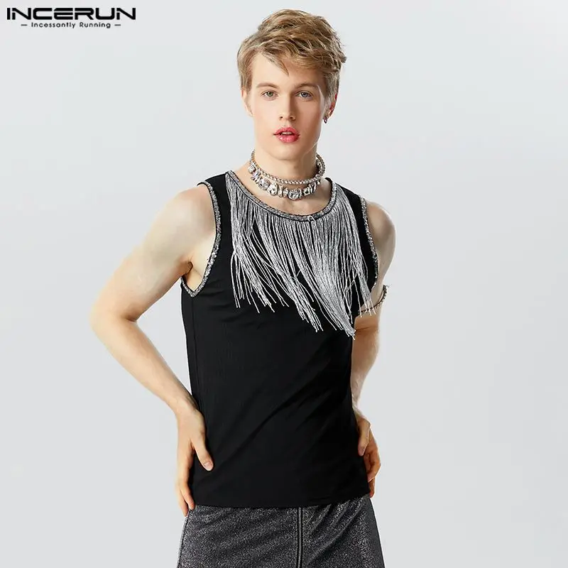 2023 Men Tank Tops Tassel Patchwork Shiny Summer O-neck Sleeveless Vests Streetwear Party Fashion Men Clothing S-5XL INCERUN
2023 Men Tank Tops Tassel Patchwork Shiny Summer O-neck Sleeveless Vests Streetwear Party Fashion Men Clothing S-5XL INCERUN