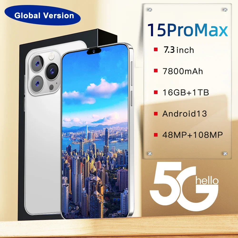 Global Edition 7.3 Inch For 15 Pro Max Smartphone Full Screen Face Recognition 5G Fingerprint Unlocking Phone 6800mAh 2023 Phone
Global Edition 7.3 Inch For 15 Pro Max Smartphone Full Screen Face Recognition 5G Fingerprint Unlocking Phone 6800mAh 2023 Phone