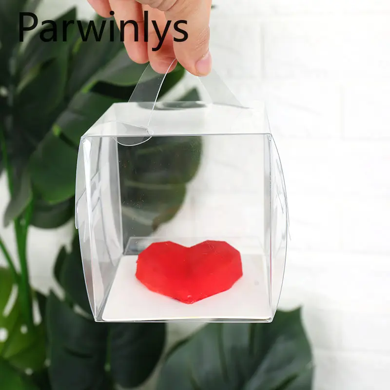 

10-40 PCS Transparent Portable Dessert Takeaway Box Mousse Cake Plastic Package with Handle Wholesale Pastry Bakery